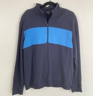 Galeries Lafayette Womens XXL Blue Colorblock Half Zip Sweatshirt Retro Preppy
